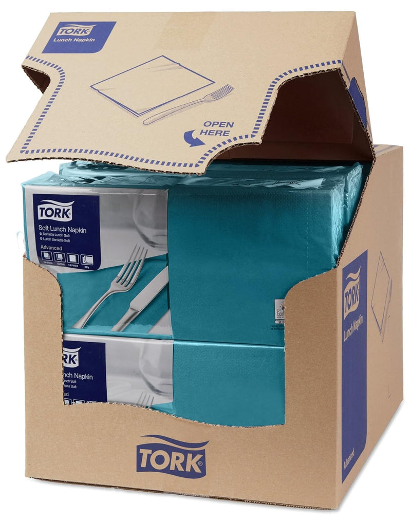 Tork 477874 Soft Lunchservietten Blaugrün / 3lagige, saugfähige Papierservietten Türkis / Vielfältig