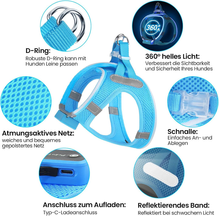 PcEoTllar Hundegeschirr Leuchtend, Leuchtgeschirr LED Aufladbar & Reflektierendes, Beleuchtetes Leuc
