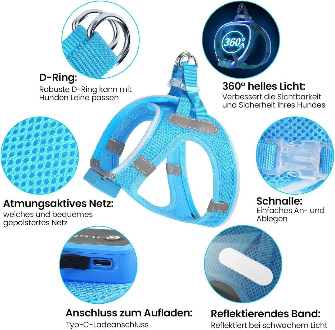 PcEoTllar Hundegeschirr Leuchtend, Leuchtgeschirr LED Aufladbar & Reflektierendes, Beleuchtetes Leuc