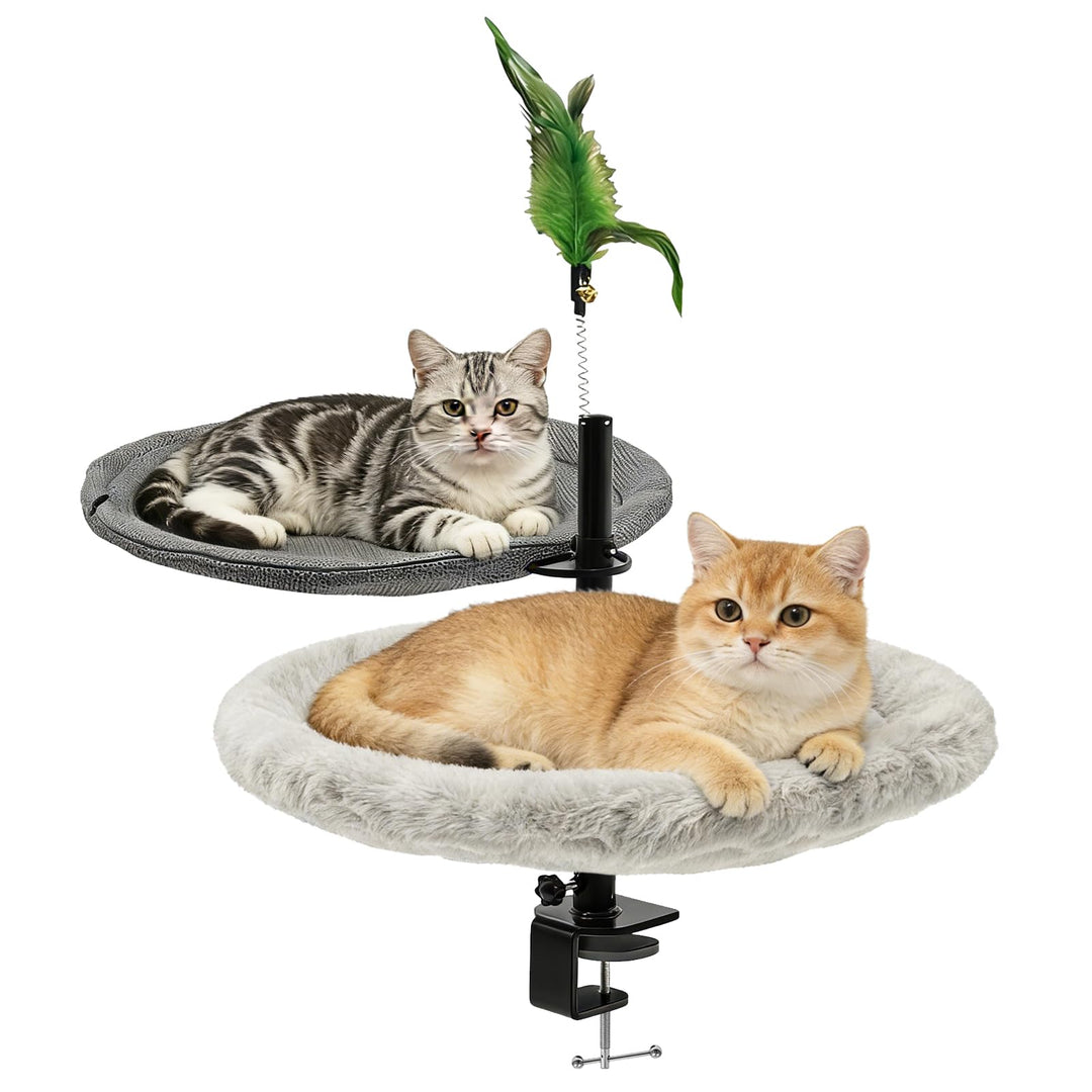 Doppellagig Katzenbett für Schreibtisch, mit Federstab, Höhenverstellung, 360° drehbar, bis 20 kg be