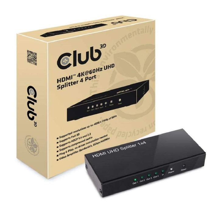 Club 3D CSV-1380 HDMI Splitter 1 Eingang auf 4 Ausg. 4K60Hz UHD retail Schwarz, CSV-1380