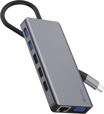 Xlayer Docking Station USB 3.0 Typ C Hub 13-in-1 mit Power Delivery, HDMI 4K, SD/TF- Slot, Kartenles