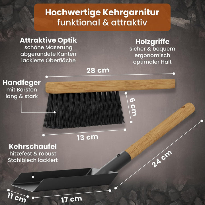 BLACK OAK Ascheeimer ETNA 14L – Set Schaufel Besen &amp; Lederhandschuh schwarz | - gross 14 Liter - Sta