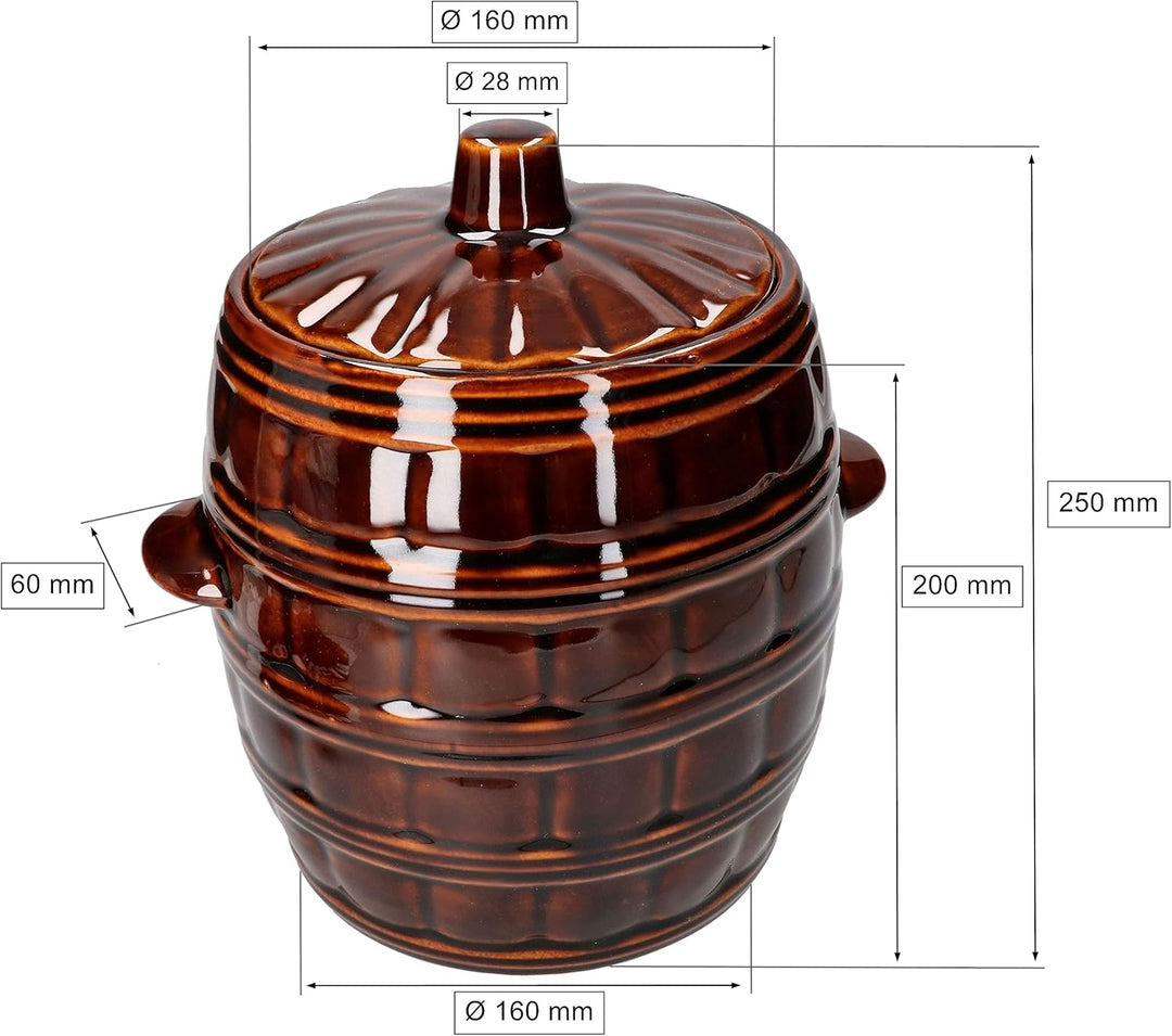 KOTARBAU® Steinguttopf 5 L Gärtopf Sauerkrauttopf Gurkentopf Einmachtopf aus Steinzeug mit Deckel Ke