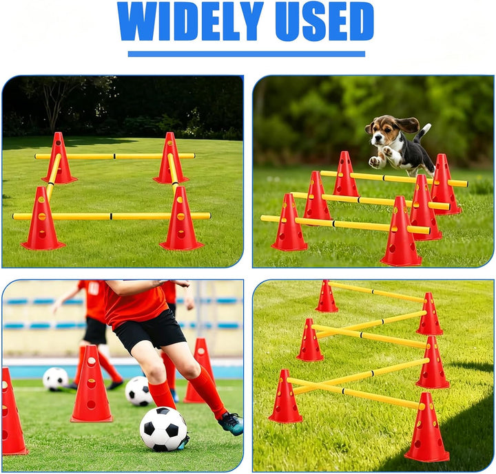 Agility Set Hunde – 10 Kegel + 5 Stangen, 23 cm Höhe, Cavaletti Hund für Koordinationstraining, Hund