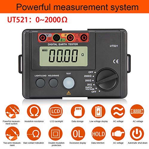 UT521 Earth Tester Erdungswiderstandstester Ohmmeter mit Aufbewahrungsbehälter 50 Hz / 60 Hz