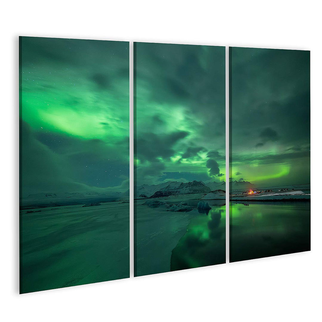 islandburner Bild auf Leinwand Aurora Borealis Über Jokulsarlon Lagune In Island Bilder Wandbilder P