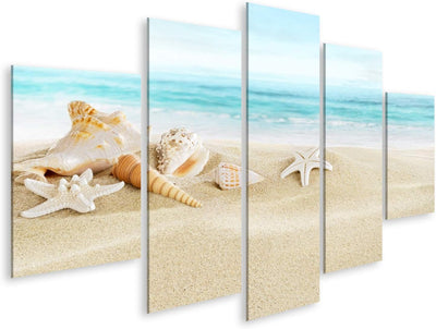 Bild auf Leinwand Muscheln Am Sandstrand Wandbild Poster Kunstdruck Bilder Format: 170x80cm - 5 Teil