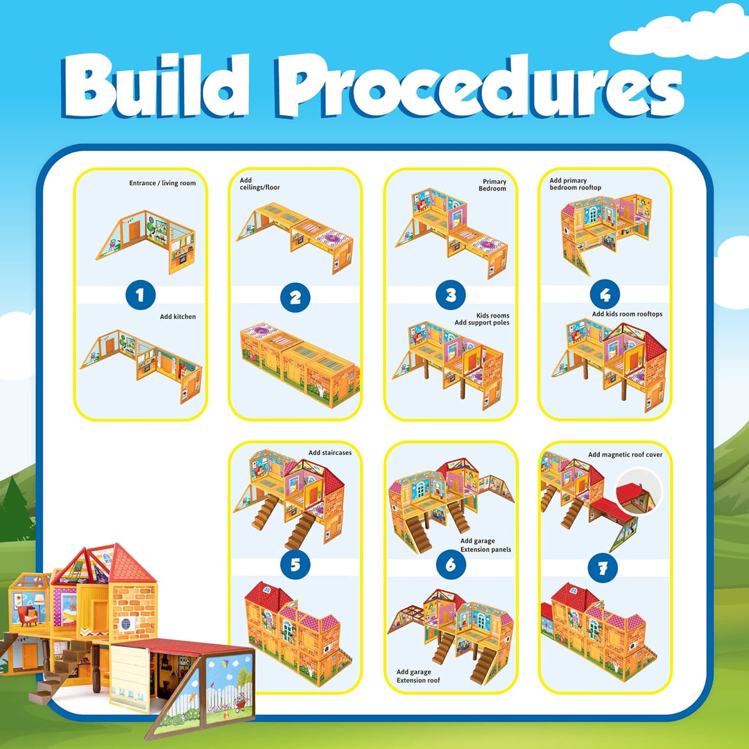 Playmags Magnetisches Bauspielzeug, Spielhaus-Bauset, 48 Magnetfliesen, Spielen und Bauen Sie kleine