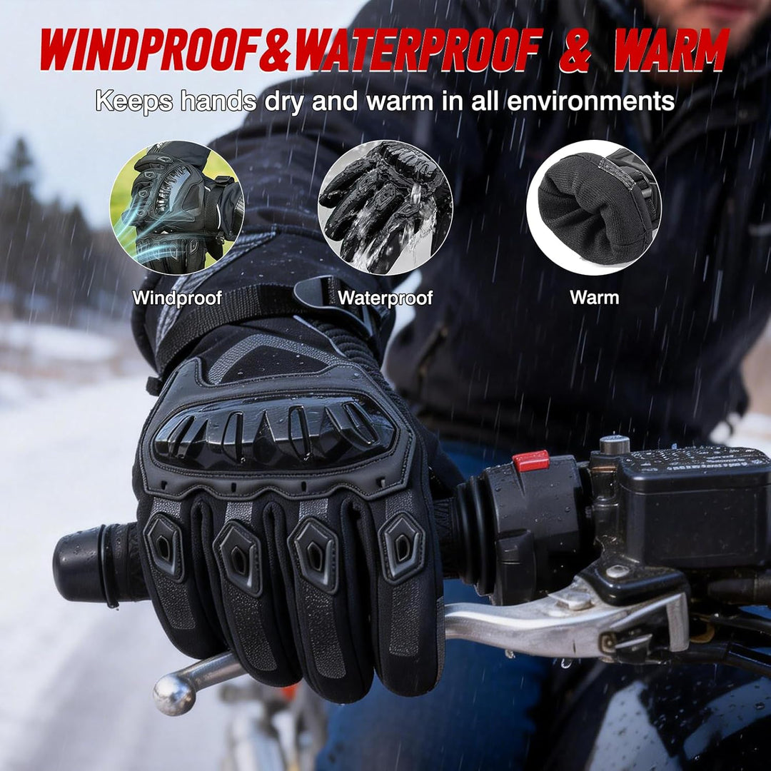 Riloer Motorradhandschuhe Leder Winter Wasserdicht Outdoor Radfahren Handschuhe Touchscreen Resistan