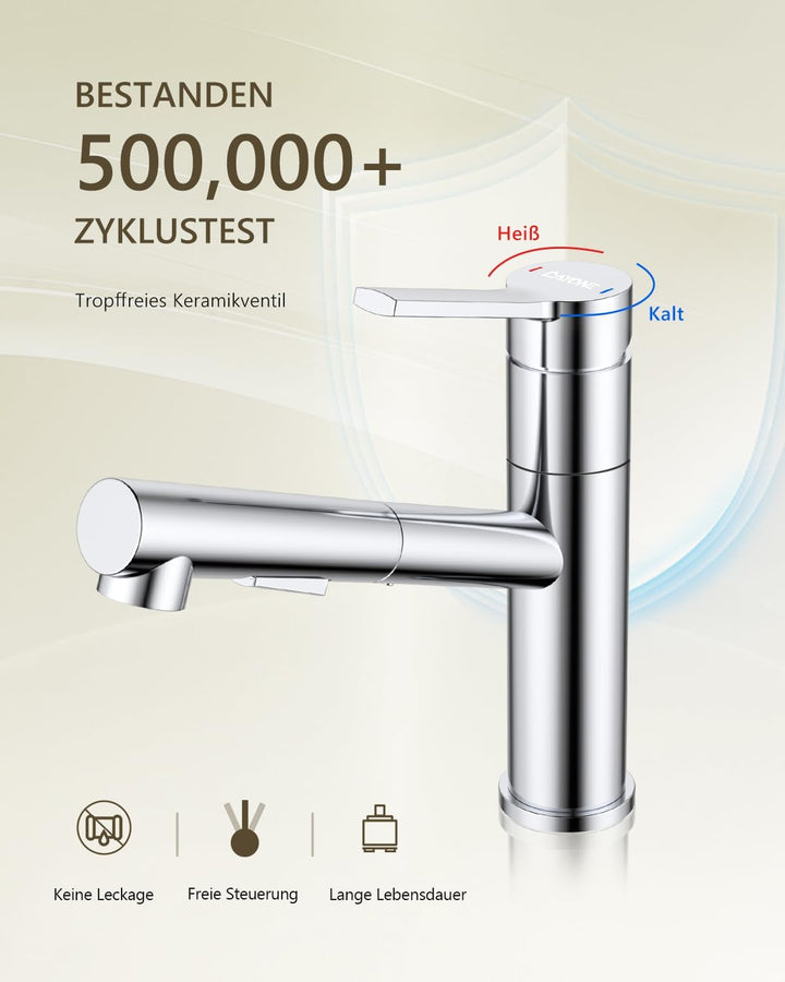 DAYONE Küchenarmatur mit Ausziehbarer Brause, SUS304 Edelstahl Hochdruck Wasserhahn Küche, Mischbatt