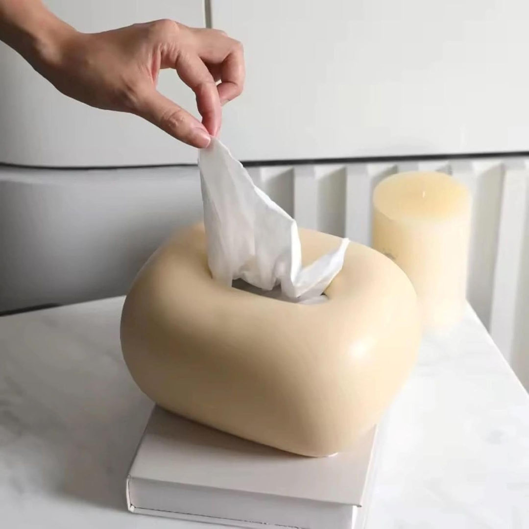 Keramik Kosmetiktücherbox Beige, dekorativer Taschentuchspender für Wohnzimmer, Badezimmer und Flur,