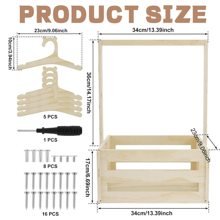 Holz Babyparty Kiste mit Griff, Baby Geschenk Korb mit 5 Kleiderbügeln, Dekorative Baby Aufbewahrung