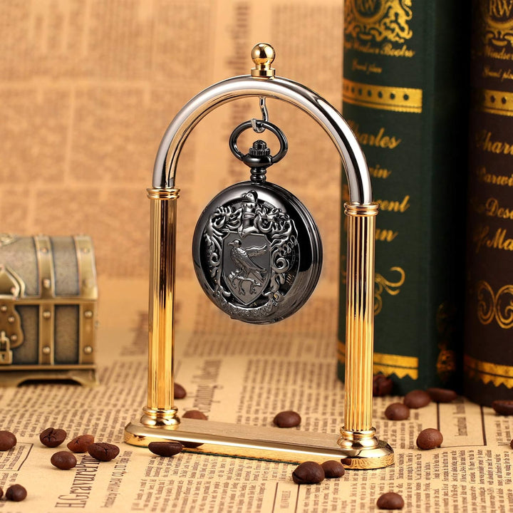 TREEWETO Unisex Taschenuhr Mechanisch Doppelter Abdeckung Vogelschild Skelett Steampunk Für Herren D