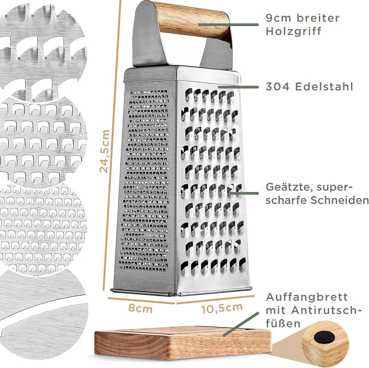 WALDWERK Design Reibe (24,5x10,5cm) - Gemüsehobel aus Edelstahl mit geätzten Schneiden - Käsereibe m