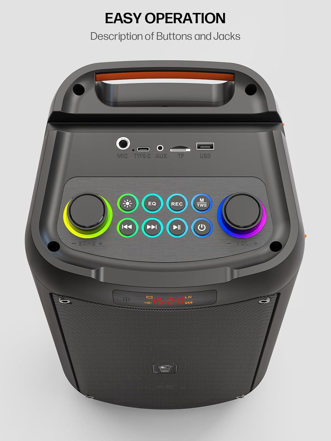 Karaoke-Maschine, Tragbarer Bluetooth-Lautsprecher mit 2 drahtlosen Mikrofonen für Erwachsene, PA-Sy