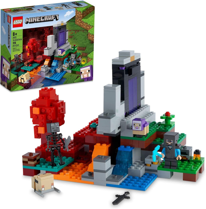 LEGO Minecraft The Ruined Portal 21172 Building Kit; Fun Minecraft Toy for Kids with Steve and a Wit