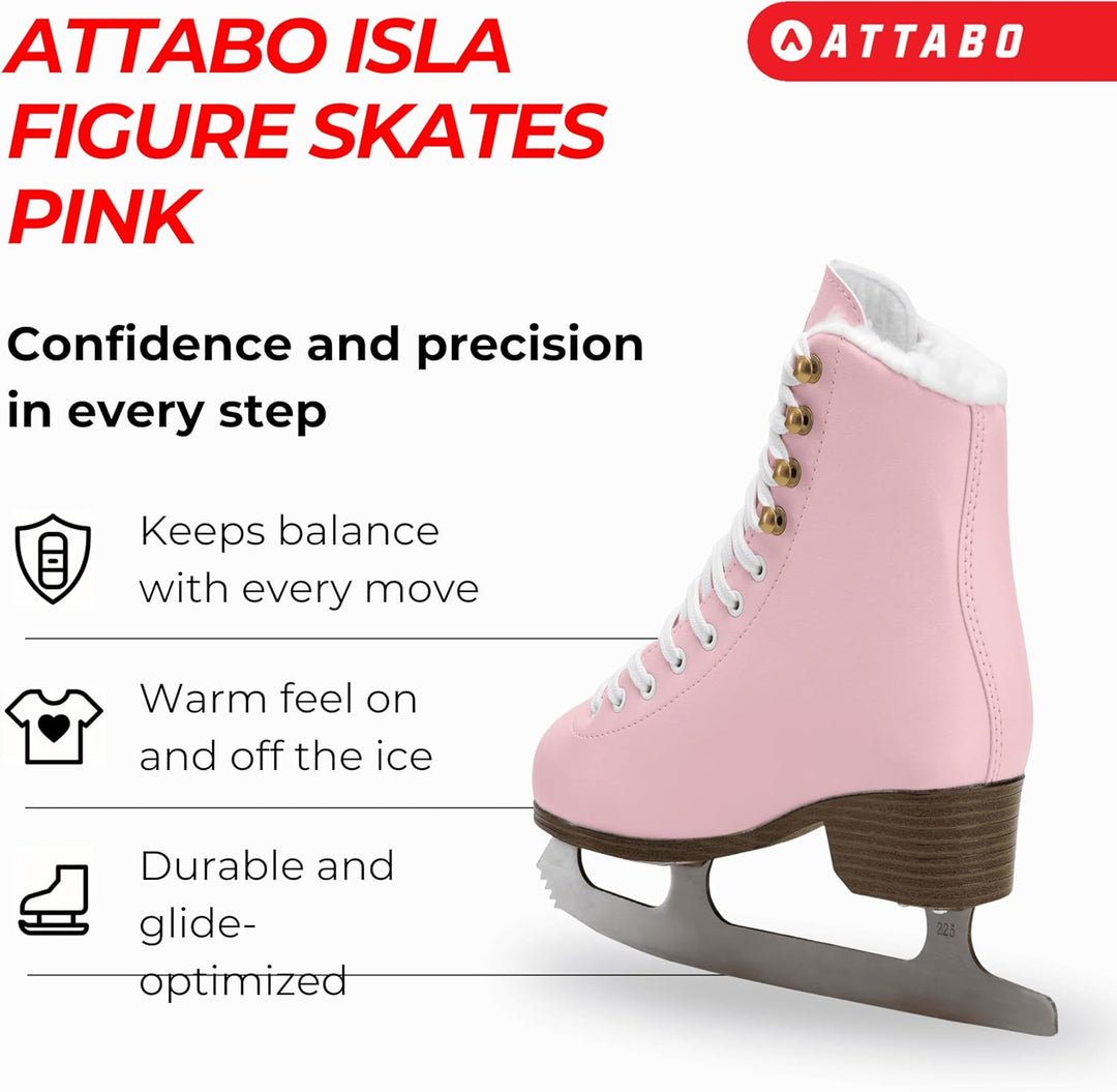 ATTABO Eiskunstlauf Schlittschuhe Damen ISLA Schwarz Grösse 37-41EU Edelstahlkufe Ideal für Anfänger