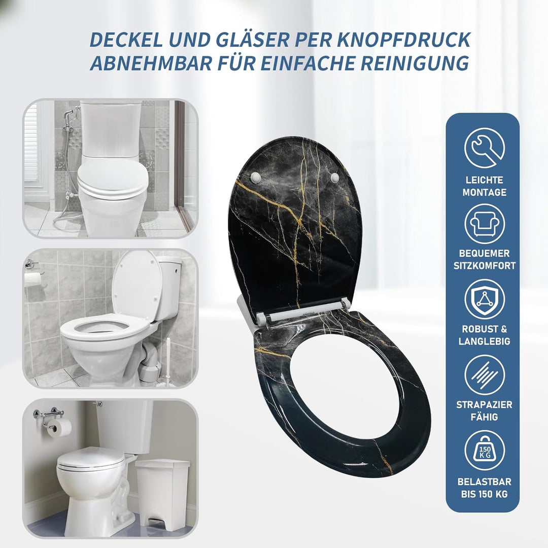 Toilettendeckel mit Absenkautomatik, WC Sitz mit Absenkautomatik Oval Form klodeckel Einfache Reinig