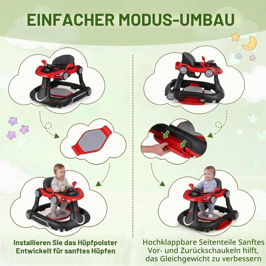 LIFEZEAL Lauflernwagen mit Sonnenschirm, 6-in-1 Lauflernhilfe Gehhilfe Baby mit Licht, Musik, Spiele