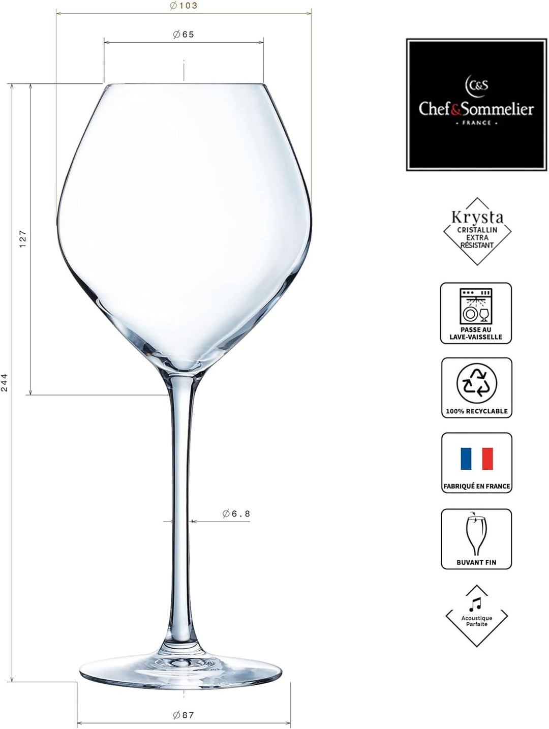 Chef & Sommelier Cheer Up Collection Rotweingläser 55 cl aus Kristallglas, modern und elegant, ohne
