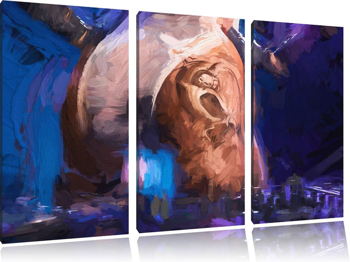 Pixxprint Sexy Frau am Plattenpult Pinsel Effekt 3-Teiler Leinwandbild 120x80 Bild auf Leinwand, rie