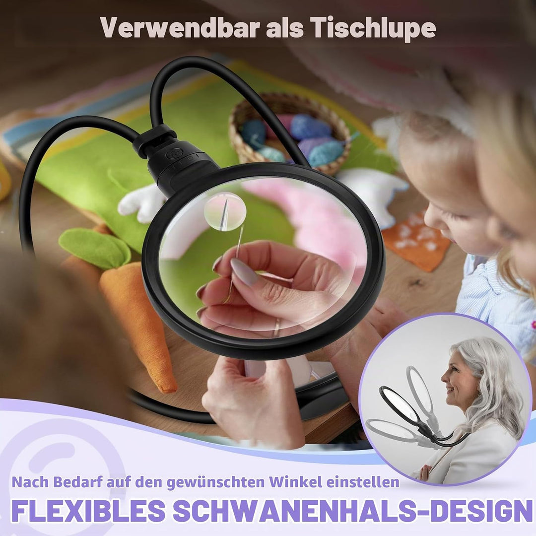 NZQXJXZ 10X Freihändig Lupe mit Licht, Einstellbare Leselupe für Senioren in der Nähe Arbeit, 3 Bele