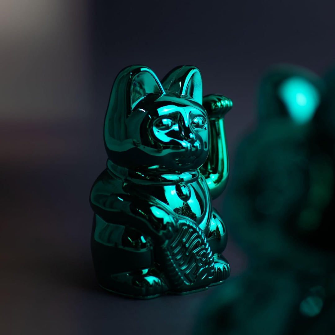 DONKEY Lucky Cat Cosmic Edition Uranus Shiny Teal| Winkekatze, Maneki Neko, 15 cm, in Geschenkverpac