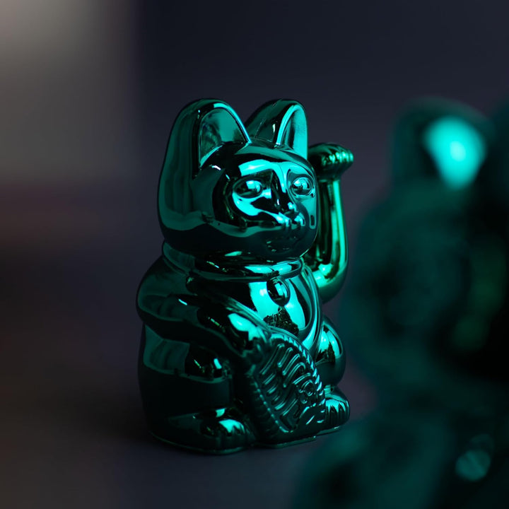 DONKEY Lucky Cat Cosmic Edition Uranus Shiny Teal| Winkekatze, Maneki Neko, 15 cm, in Geschenkverpac