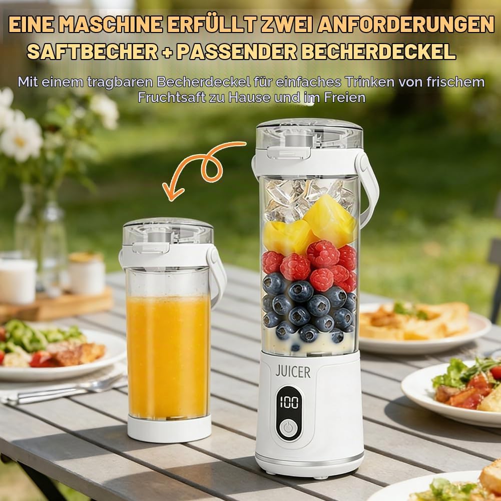 Tragbarer Mixer to go, 600ml Fresh Juice Mixer Flasche Mini Mixer und Smoothie Maker mit 12 Klingen,