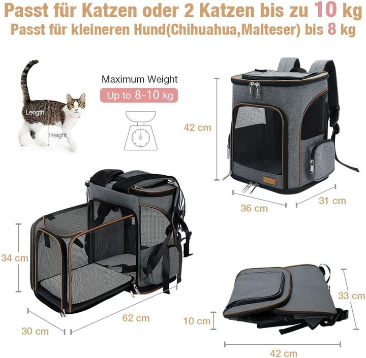 Lekesky Gross Katzenrucksack Hunderucksack für Katzen und Hunde bis 8-10kg, Erweiterbar Faltbare Hau
