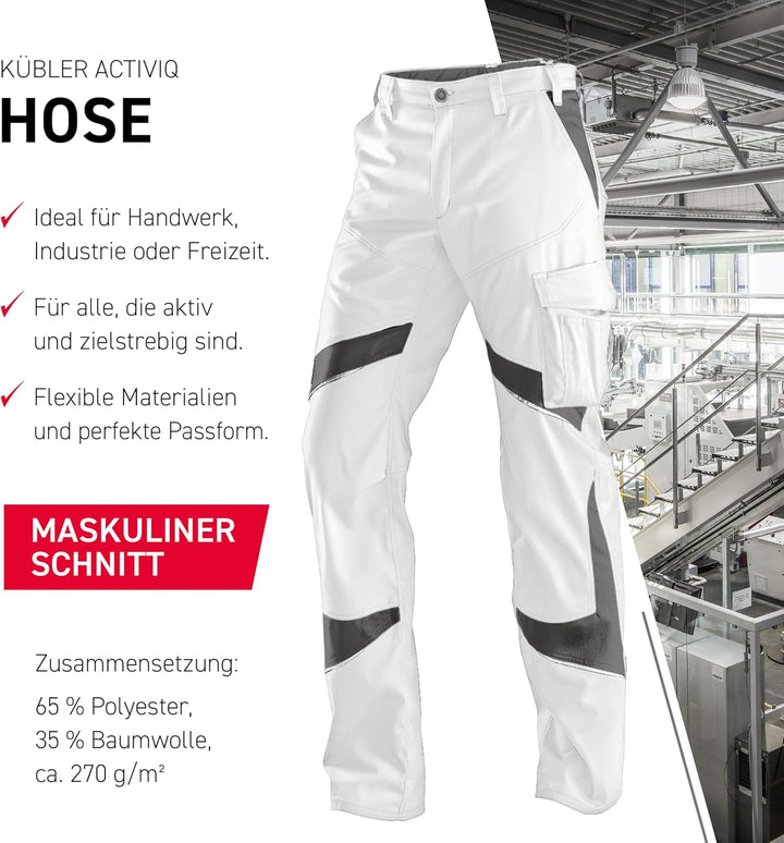 KÜBLER Workwear KÜBLER ACTIVIQ Arbeitshose weiss, Grösse 25, Herren-Arbeitshose aus Mischgewebe, lei