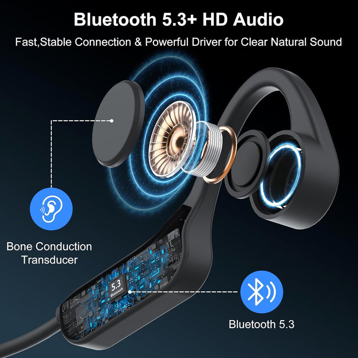 MONODEAL Knochenschall Kopfhörer Bluetooth 5.3 Open-Ear Kopfhörer, Typ-C Ladeanschluss, IPX6 wasserd