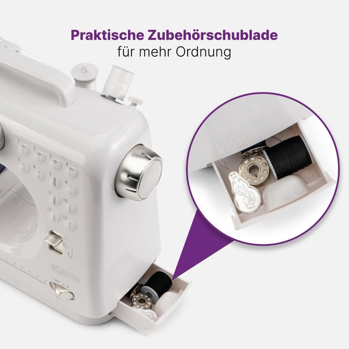 Bomann® Nähmaschine für Anfänger mit 12 Stichmustern | Sewing Machine mit Vor- u. Rückwärtsnähfunkti