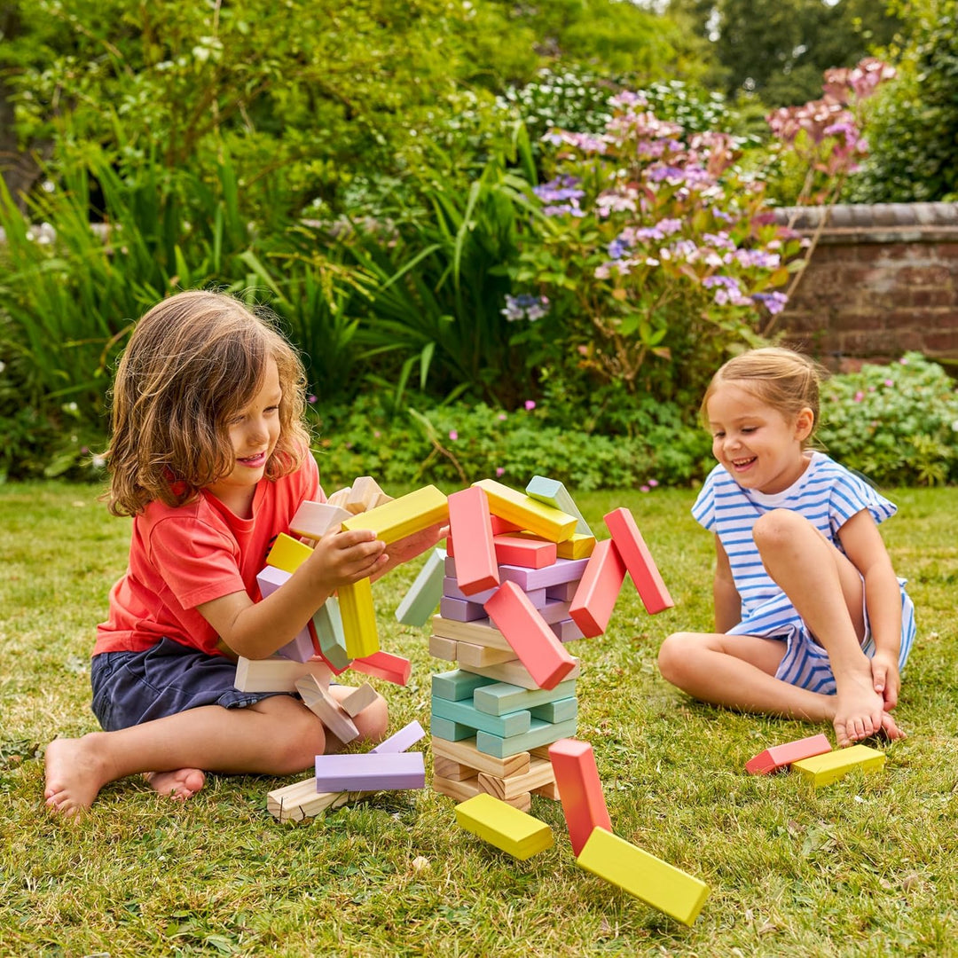 TP Toys Giant Wooden Tumble Tower FSC Certified Classic Tumbling Game with 60 Pastel Blocks & Matchi