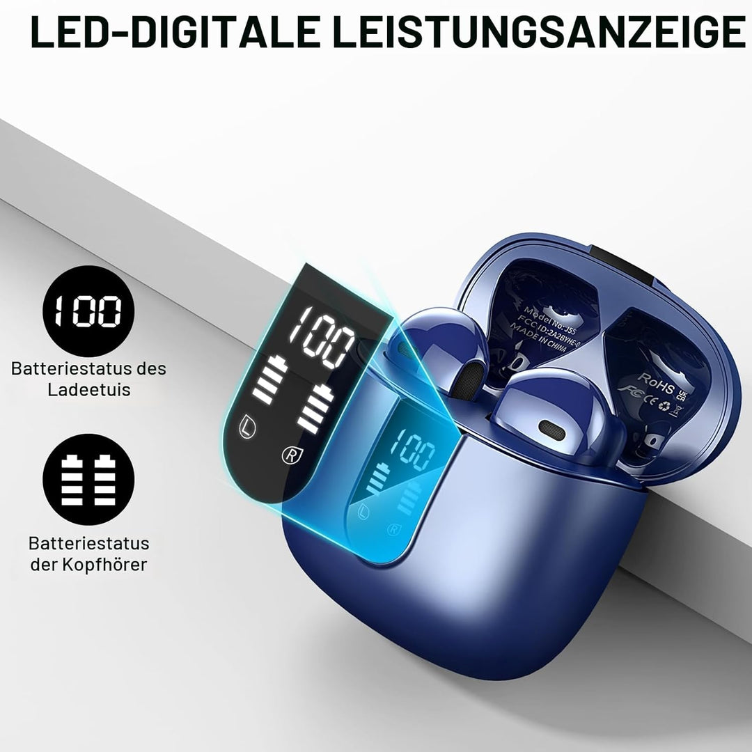 Bluetooth 5.4 Kopfhörer, In Ear Kopfhörer Kabellos mit 4 Mic, 48H Tiefer Bass Spielzeit Wireless Ear