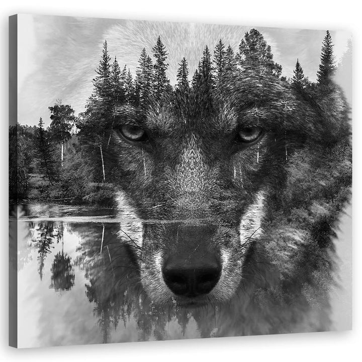 Feeby Wanddeko Abstraktion Natur Wolfskopf 50x50 cm Leinwandbild Kunstdruck Tier Raubtier See der Wä