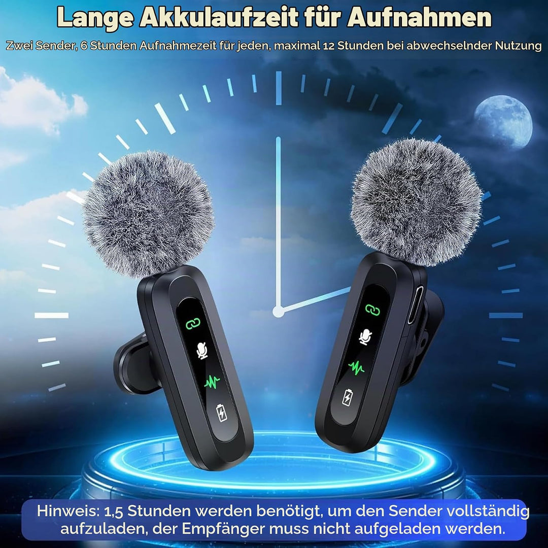 TZEKING Lavalier Mikrofon Wireless mit LED-Display,Plug-and-Play Mikrofon Kabellos, Mini Mikrofon ko