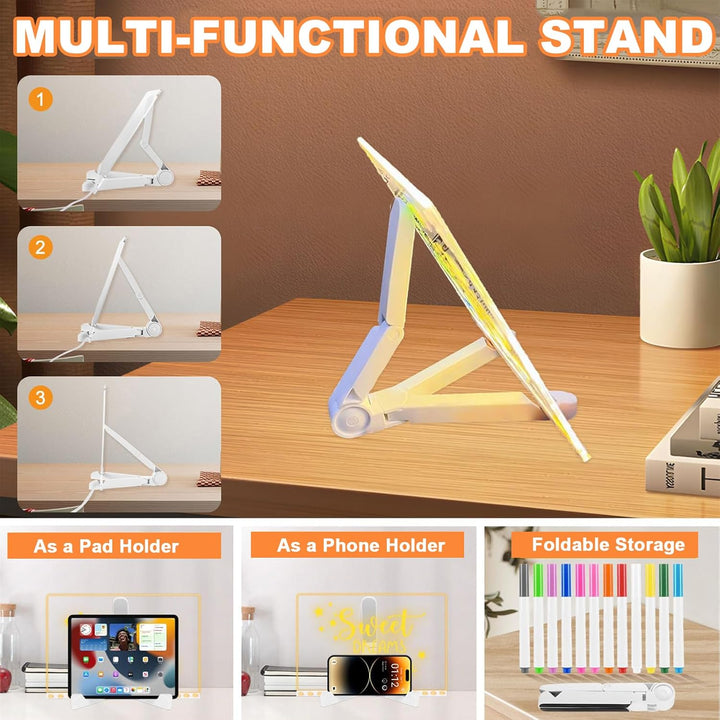 LED Zeichenbrett, 30x20cm LED Notiztafel mit 7 Farben Stift, Leuchtendes Zeichenbrett für Kinder, Ac