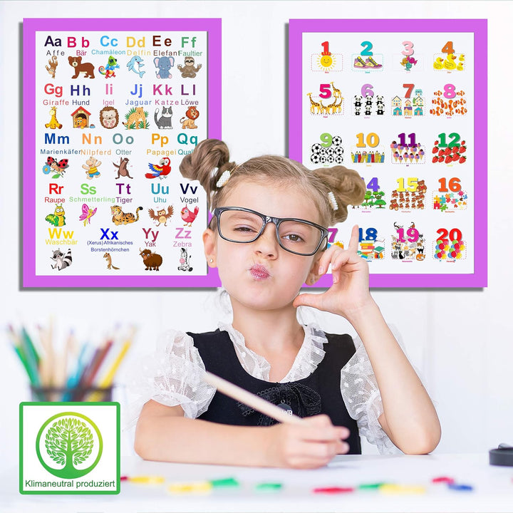 ABC Poster und Zahlen Lernposter DinA2 Set für Grundschüler - Alphabet und Zahlen von 1 bis 20 Lerne