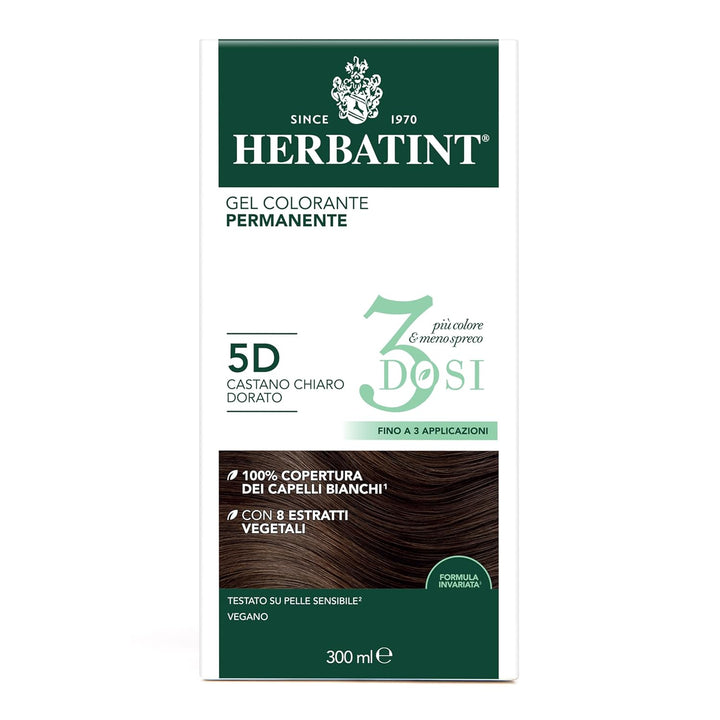 Herbatint Permanentes Farbgel 3 Dosen, 300 ml – 5D Hellbraun Gold, ohne Ammoniak, für empfindliche H