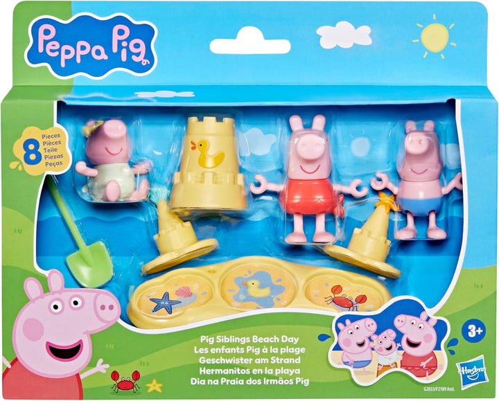 Peppa Pig Geschwister am Strand Spielset mit 3 Figuren und 5 Accessoires, inklusive Baby Evie, Vorsc