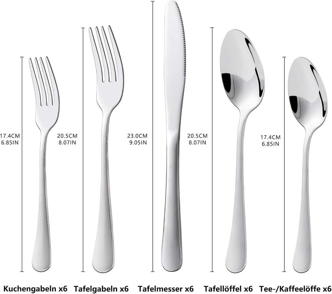 KitchenBoss Besteck Set 6 Personen: Besteckset 30 Teilig, Cutlery Set, Edelstahl Besteck, Essbesteck