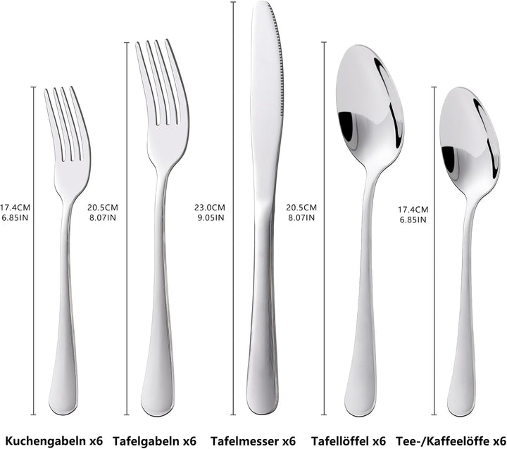 KitchenBoss Besteck Set 6 Personen: Besteckset 30 Teilig, Cutlery Set, Edelstahl Besteck, Essbesteck