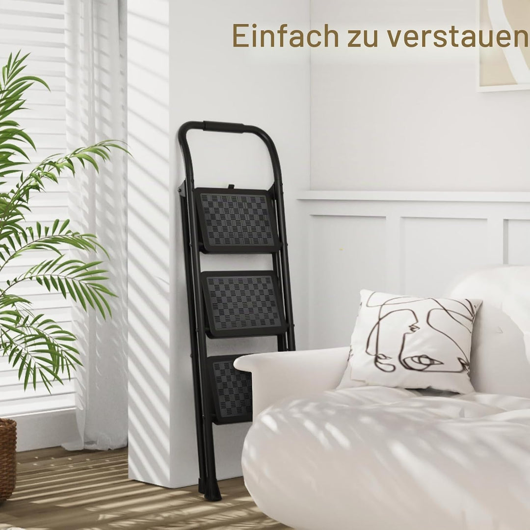 HBTower trittleiter 3 Stufen klappbar,Leiter 3 Stufen, klappbarer Tritthocker mit gepolstertem Griff