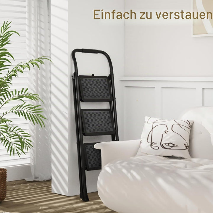 HBTower trittleiter 3 Stufen klappbar,Leiter 3 Stufen, klappbarer Tritthocker mit gepolstertem Griff