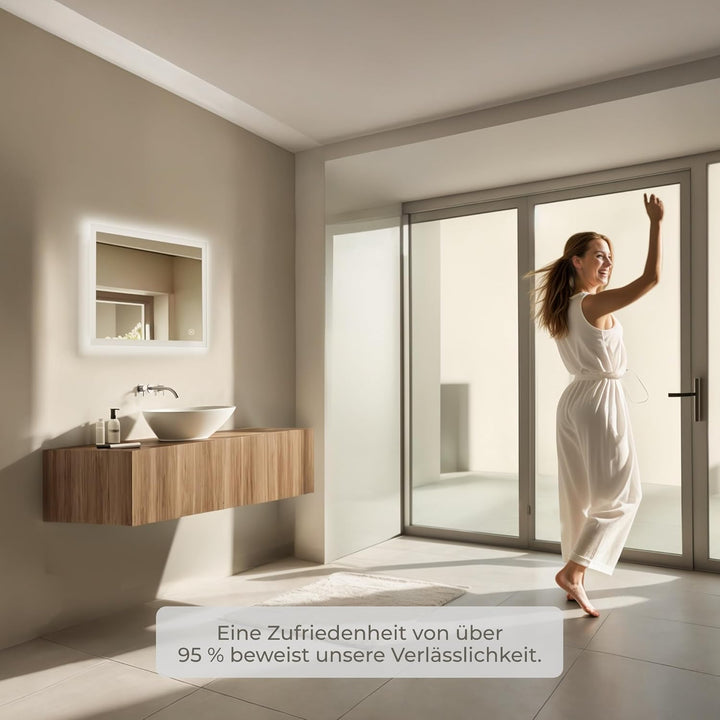 Heilmetz Badspiegel mit Beleuchtung LED 70x50cm, Badezimmerspiegel mit Beleuchtung 6500K Kaltweiss L