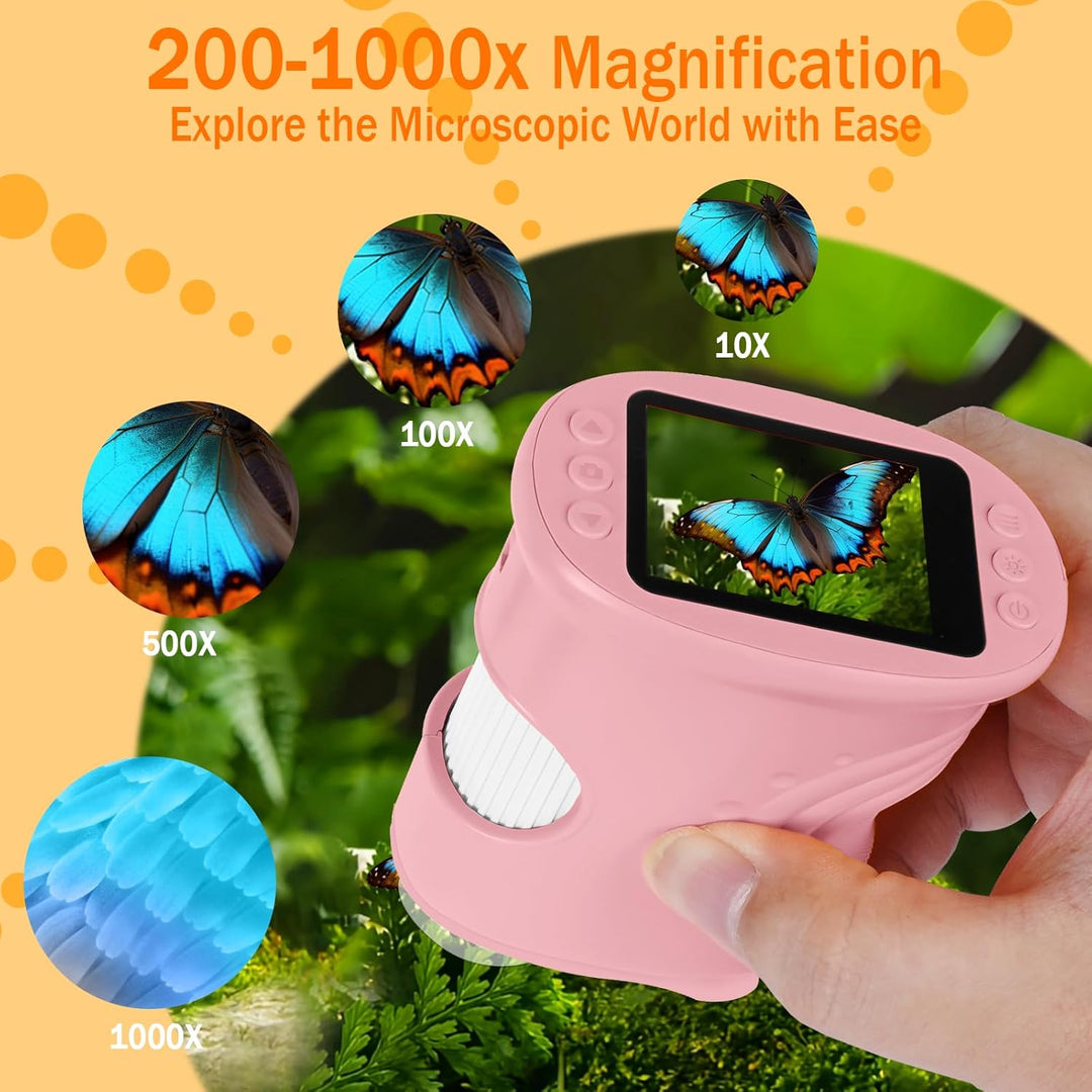 Digitales Mikroskop für Kinder, 1000X tragbares Taschenmikroskop mit 4K 2.0" Bildschirm Kinder Handy