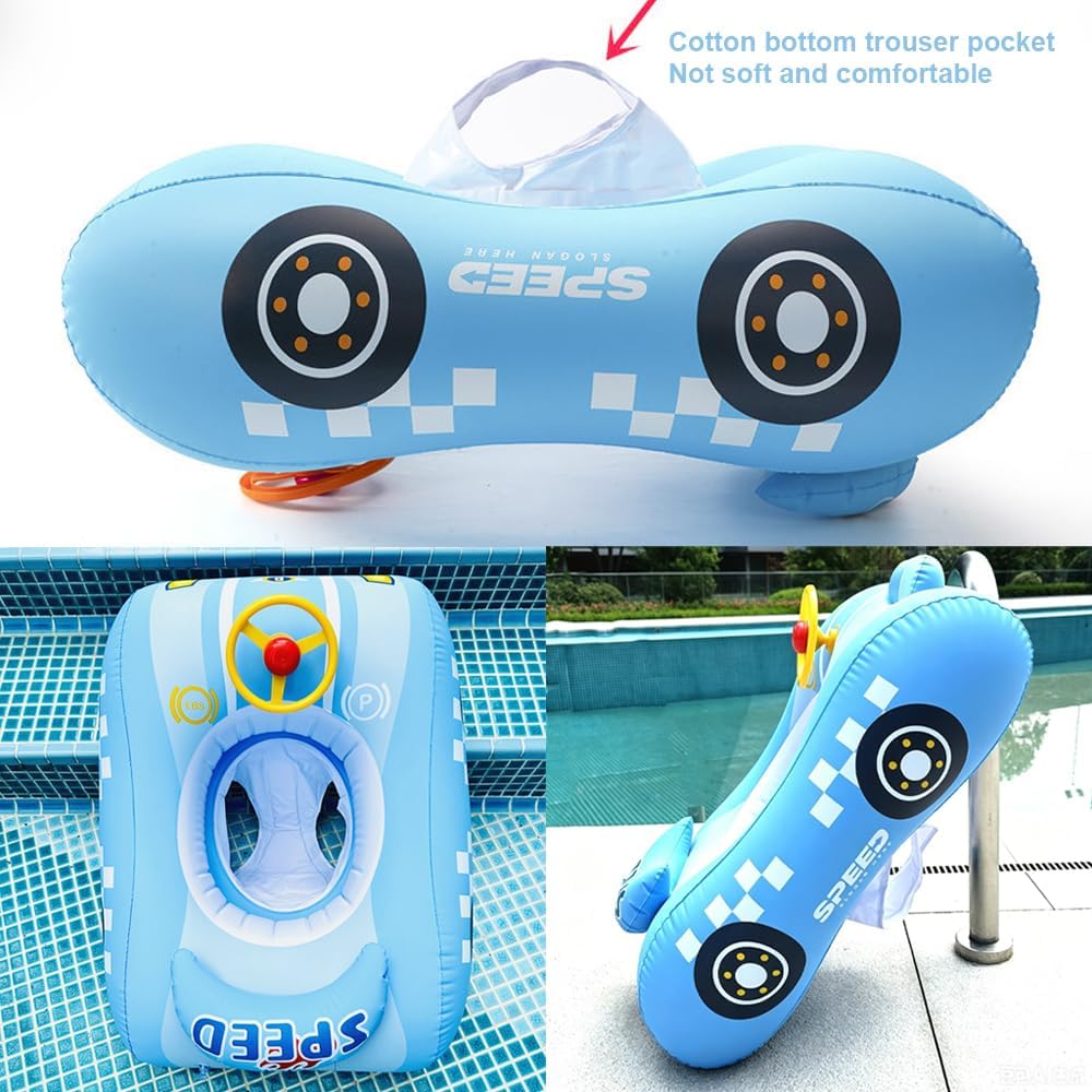 Baby Schwimmring mit Sonnendach, Schwimmring Baby mit Dach UPF50+, Sportauto mit Lenkrad, Leicht zu