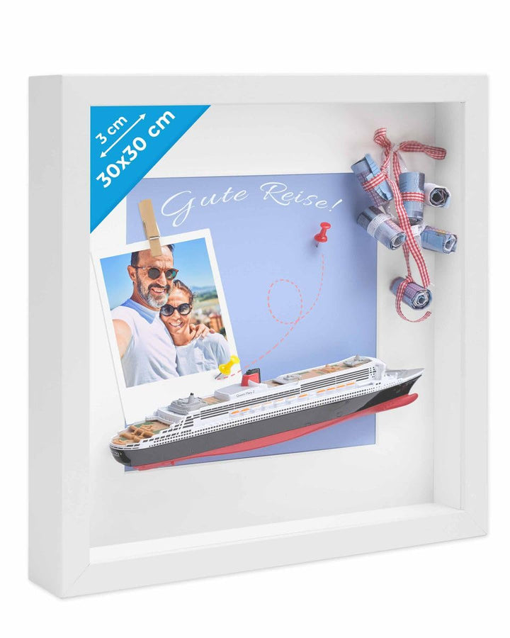 PHOTOLINI 3D Bilderrahmen zum Befüllen 30x30 Weiss gross, 3 cm tiefer Objektrahmen mit Glas, tiefer